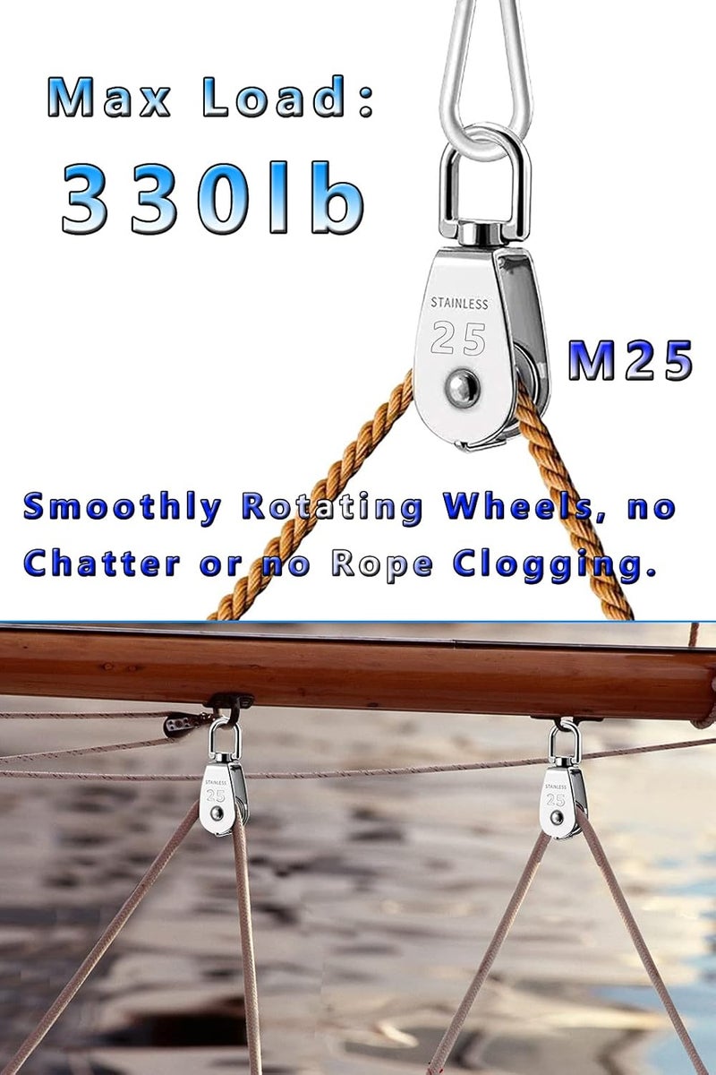 Lsqurel Cable Pulley, Can Swivel Rope Pulley 304 Stainless Steel Pulley Block Small Heavy Duty Pulley M15 M20 M25 M50 Pulley Wheel for Pulley System, Gym Equipment, Hanging, Lifting, etc - Image 3